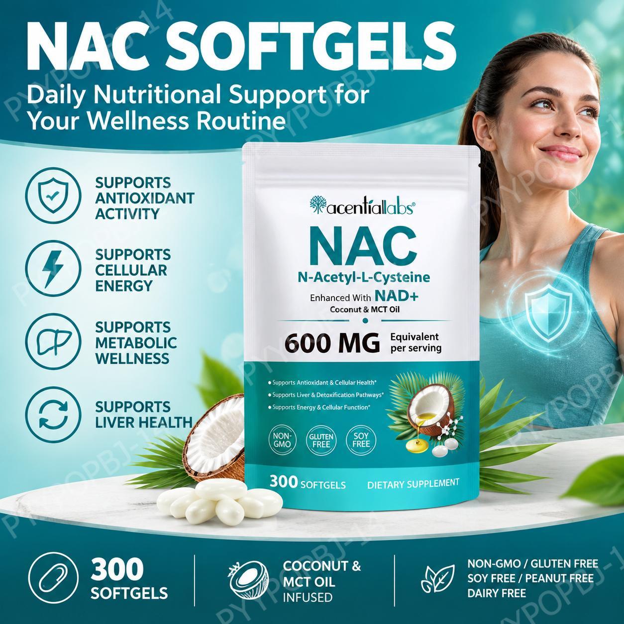 AcentiaLabs NAC Softgels with  - Mct Oil Coconut 评论和价格