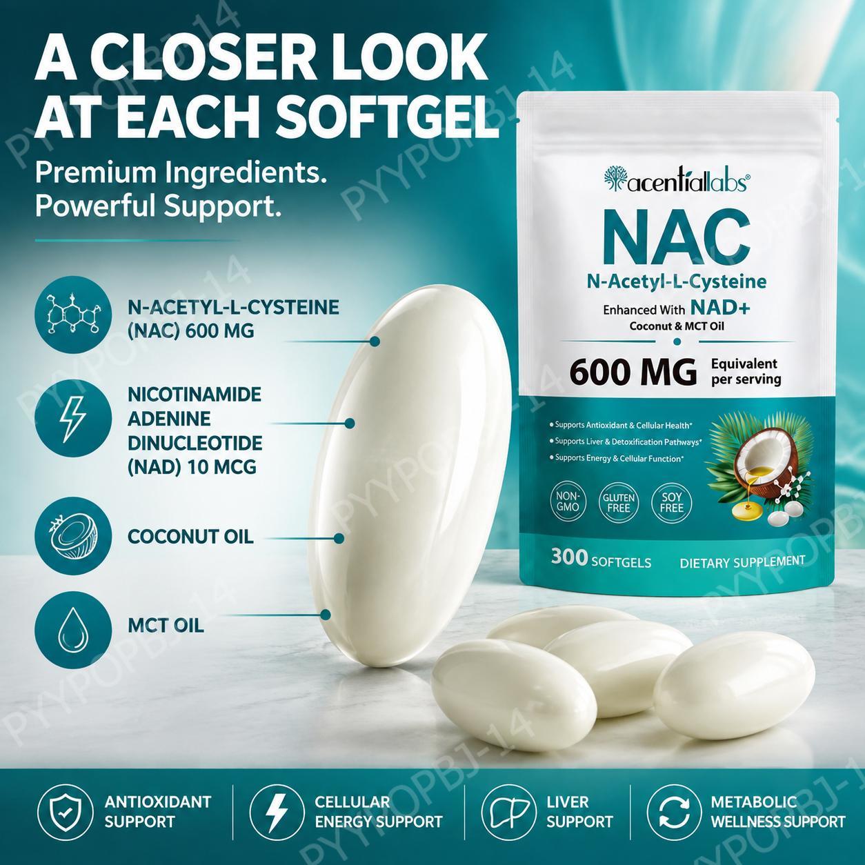 AcentiaLabs NAC Softgels with  - Mct Oil Coconut 评论和价格